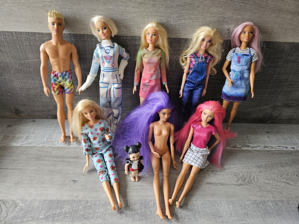 Barbie Fashionista Purple Hair Green Eyes Doll 2015 2016 Mattel LOT of 9 Rainbow